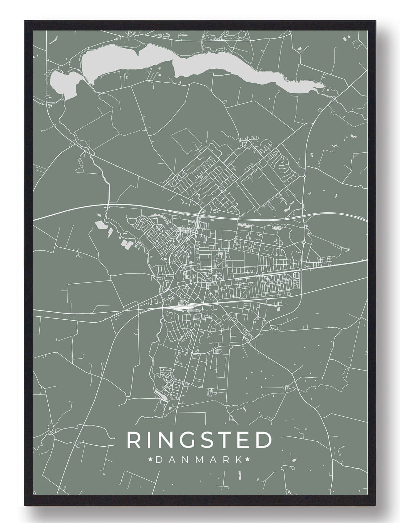 Ringsted Plakat i Grøn - Smukt bykort fra Plakatdyr.dk