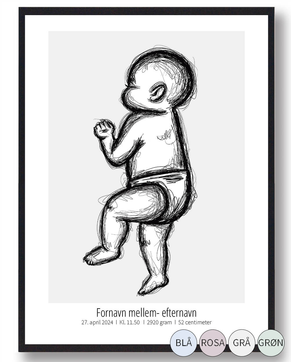 Sødt fødselsplakat med sovende baby - Plakatdyr.dk