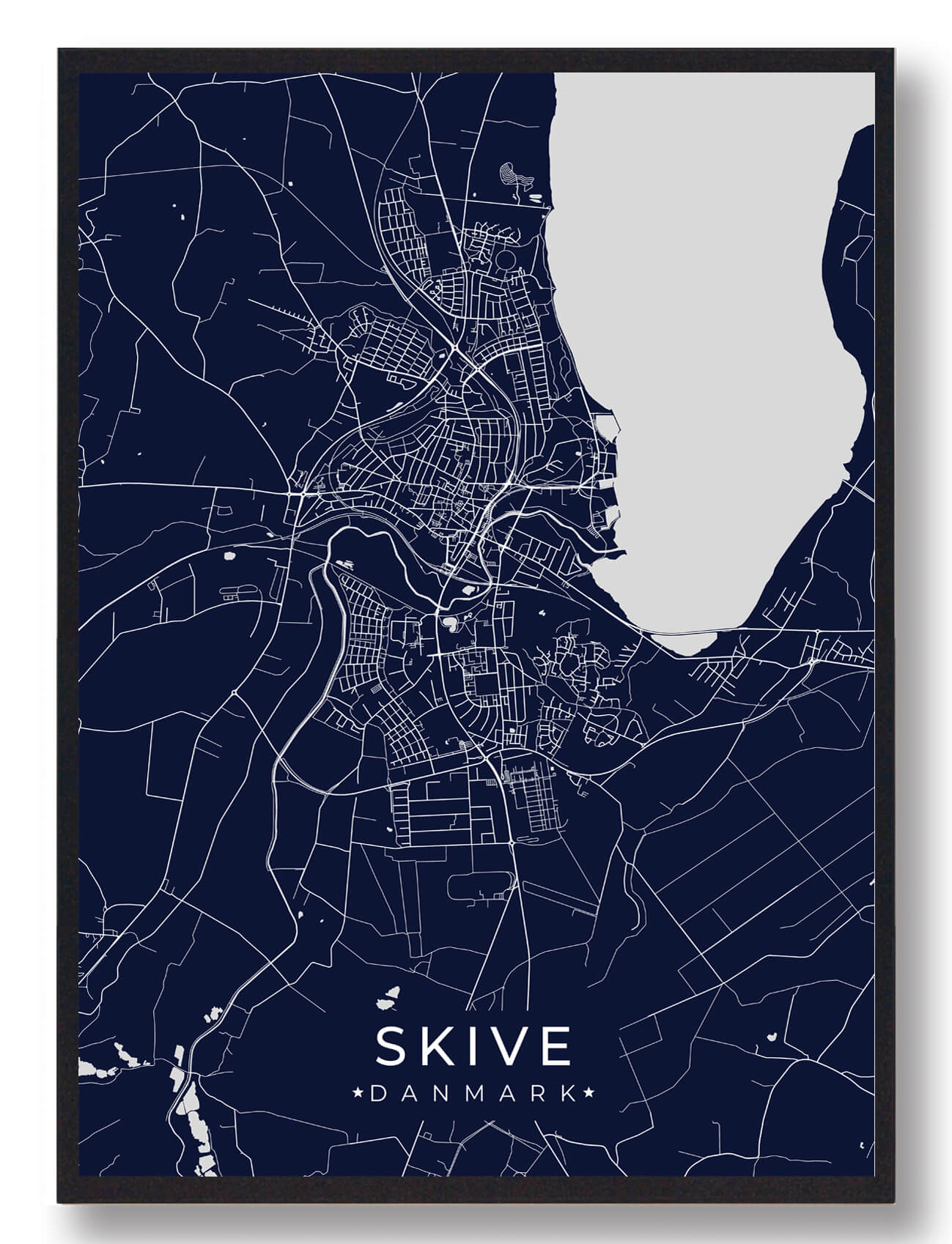 Skive Plakat - Mørkeblå Byplakat til Dit Hjem