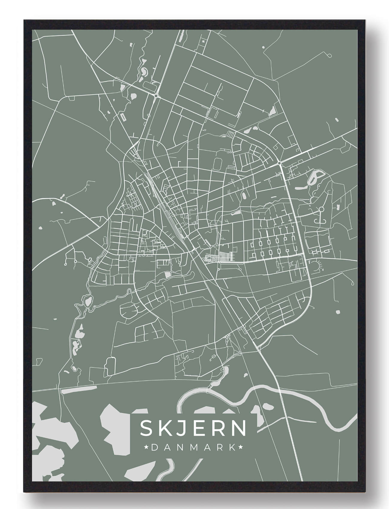 Skjern Plakat - Grøn Kunstværk Tilbud hos Plakatdyr.dk