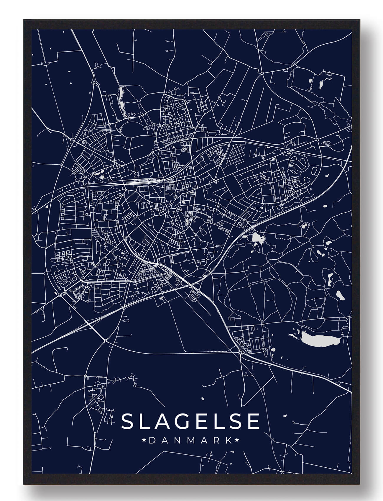 Slagelse Plakat i Mørkeblå - Giv dit hjem et moderne præg!