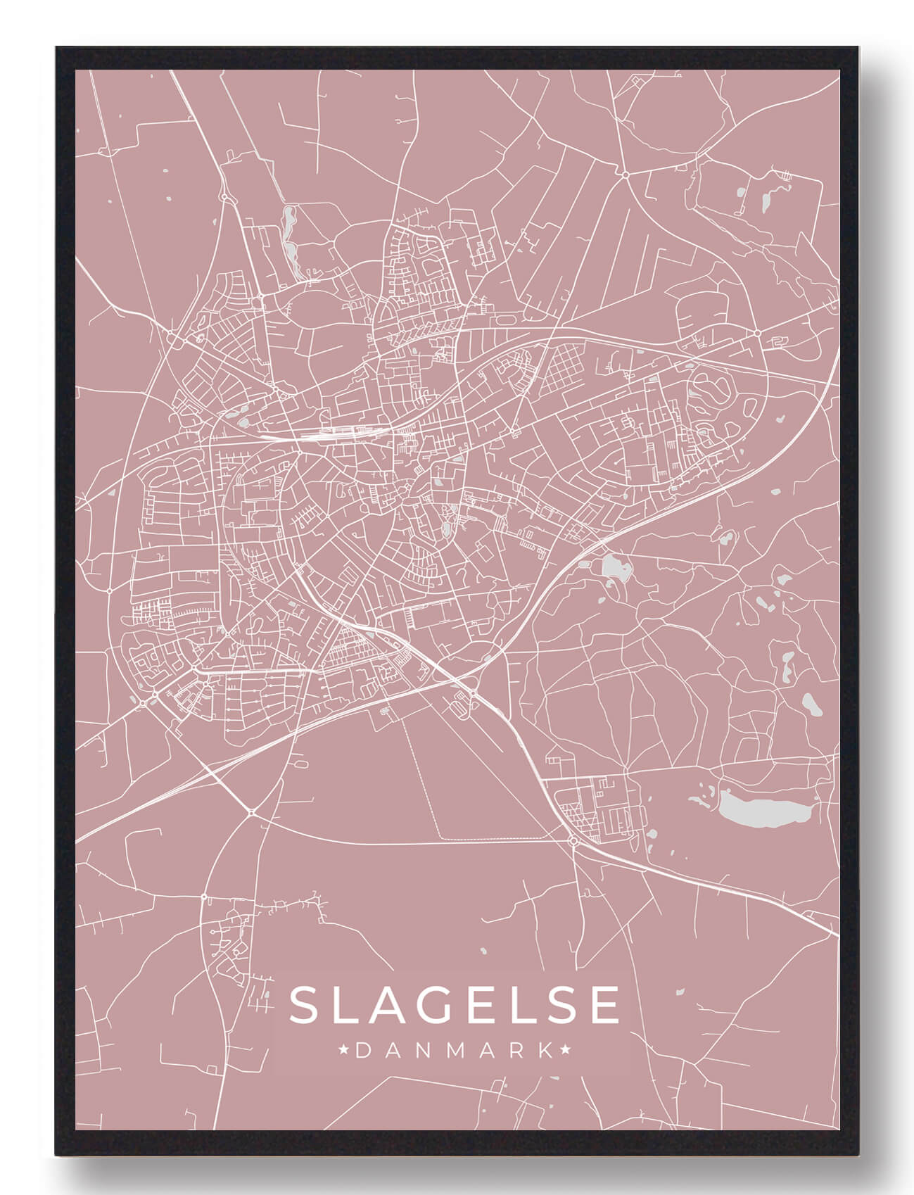 Slagelse Plakat i Rosa – Moderne Byplakat til Væggen