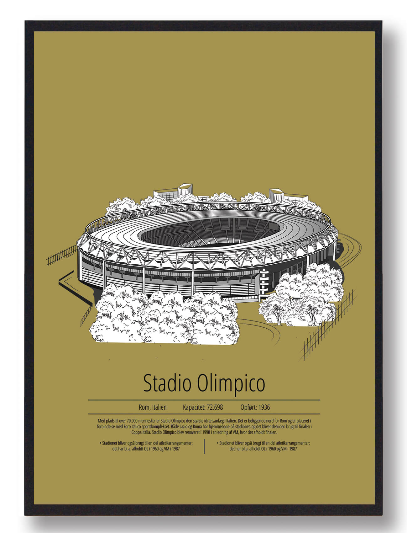 Roma Fodboldplakat - Stadio Olimpico i Gul