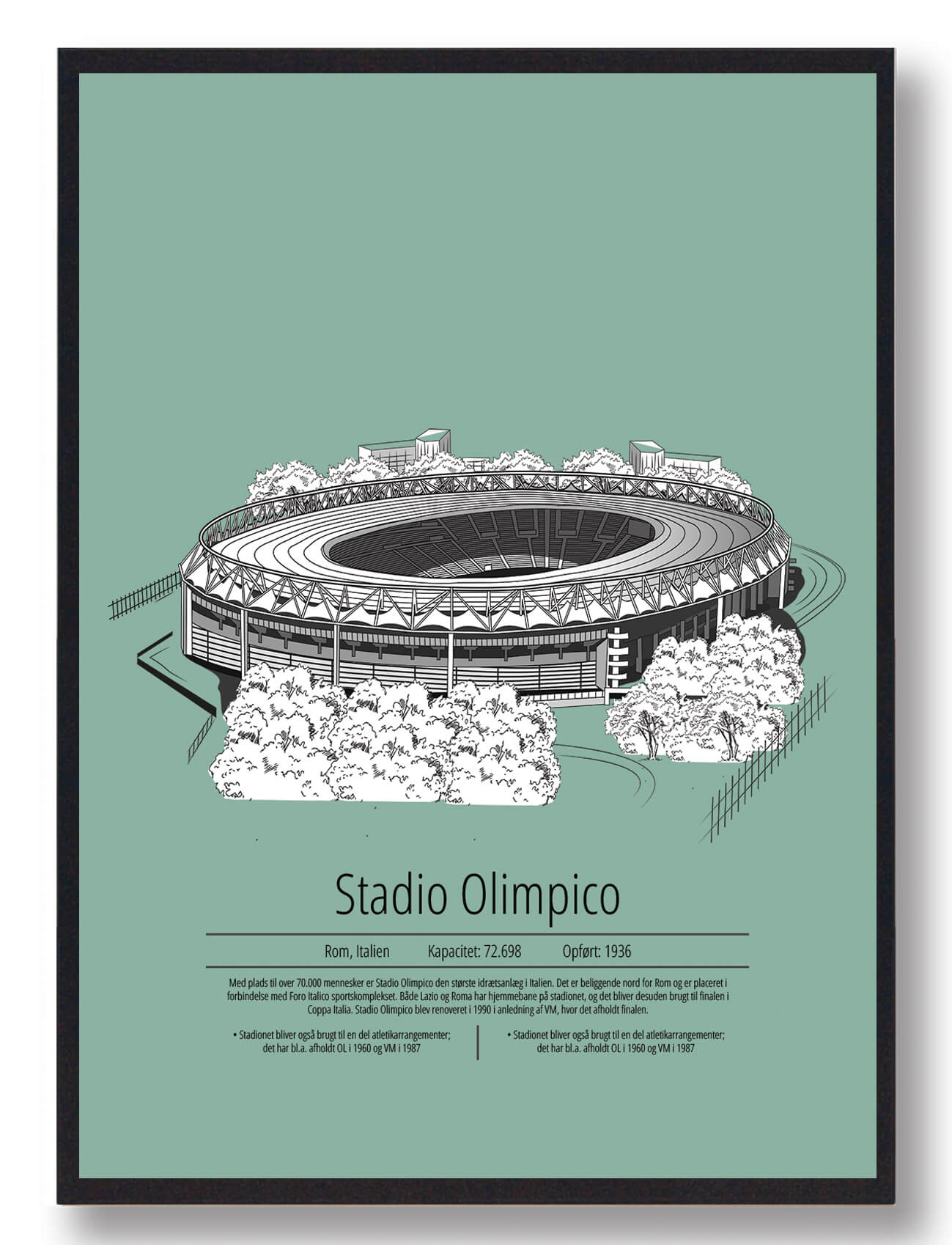 Stadio Olimpico Lazio Plakat i Mintgrøn - Fodboldkunst