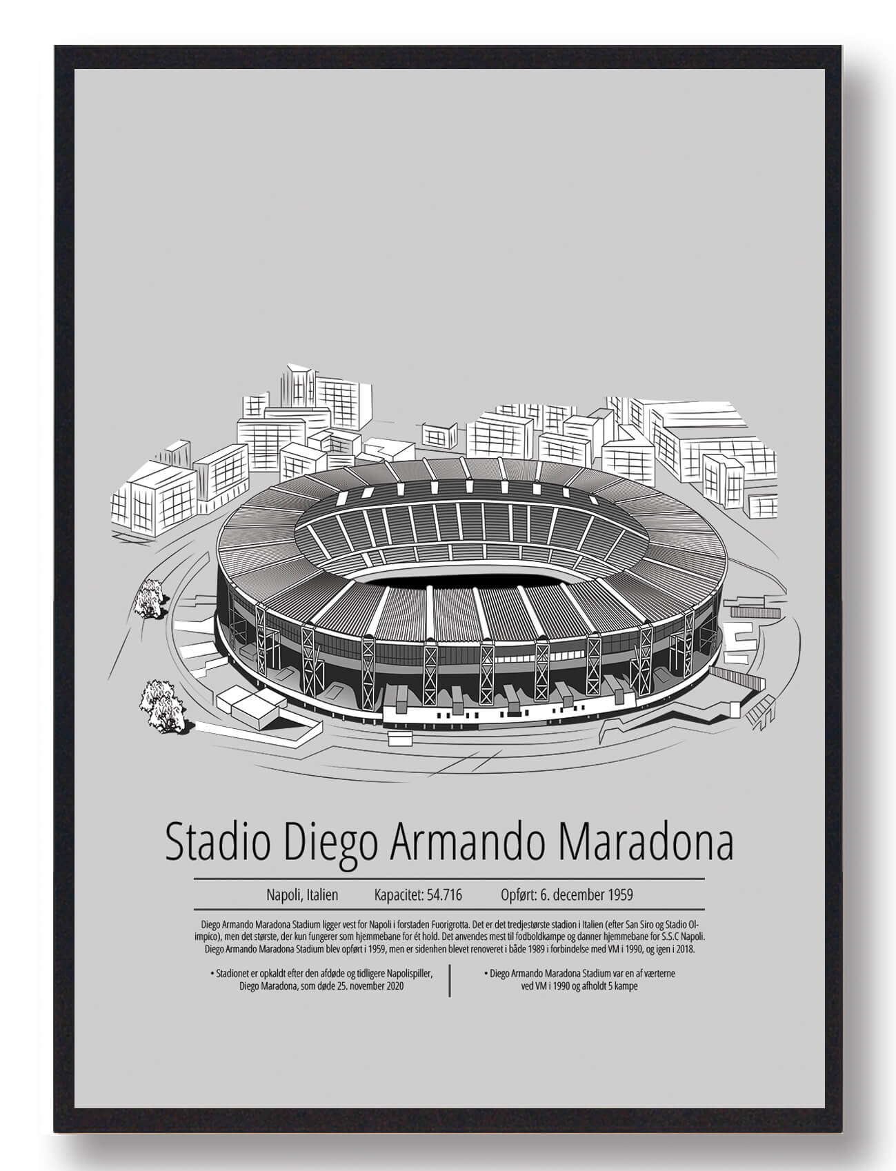 Napoli Stadion Plakat - Stadio San Paolo Grå