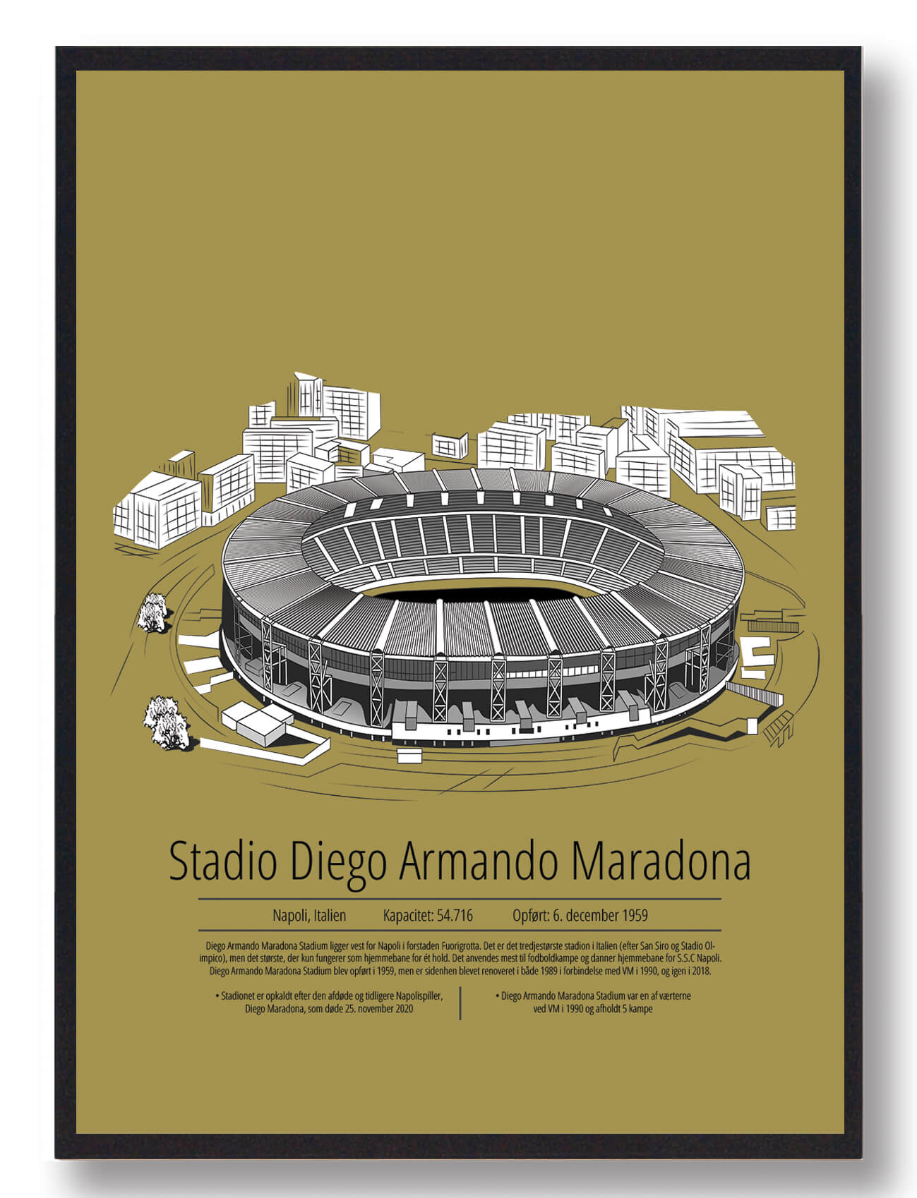 Stadio San Paolo Napoli Plakat - Fodboldkunst i Guld