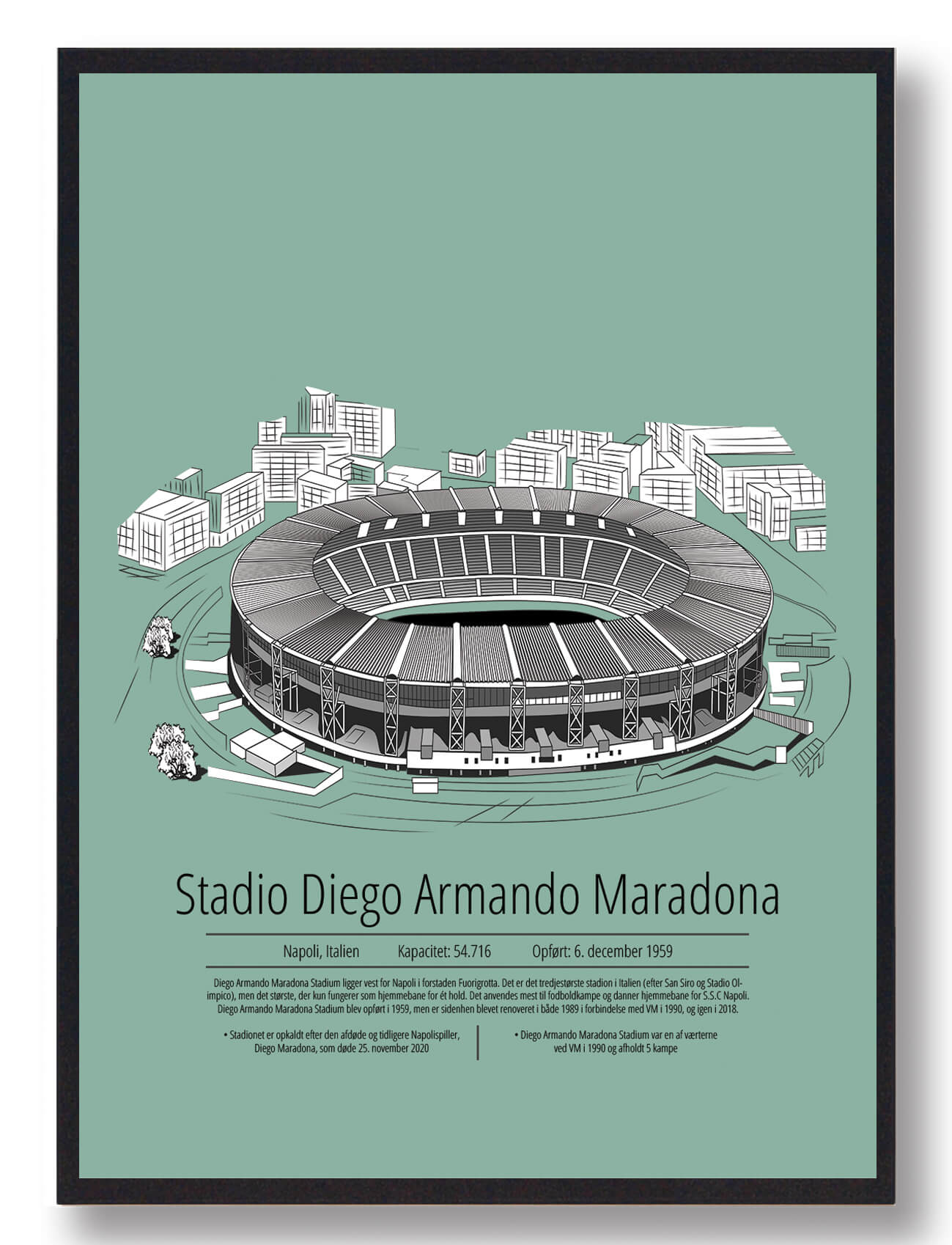 Stadio San Paolo Napoli Plakat i Mintgrøn - Fodboldkunst