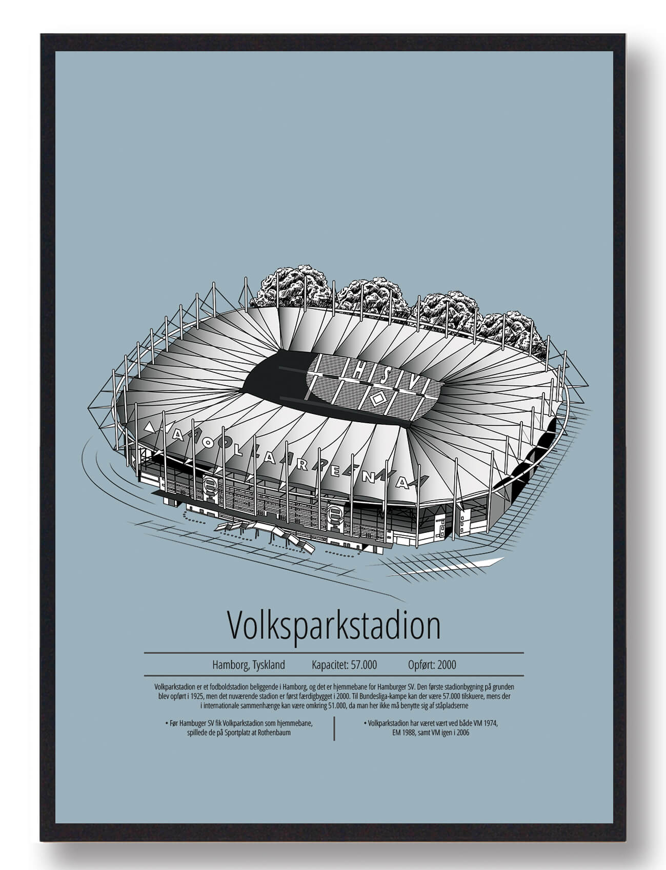 Volksparkstadion Plakat i Lyseblå - Tysk Fodboldkunst