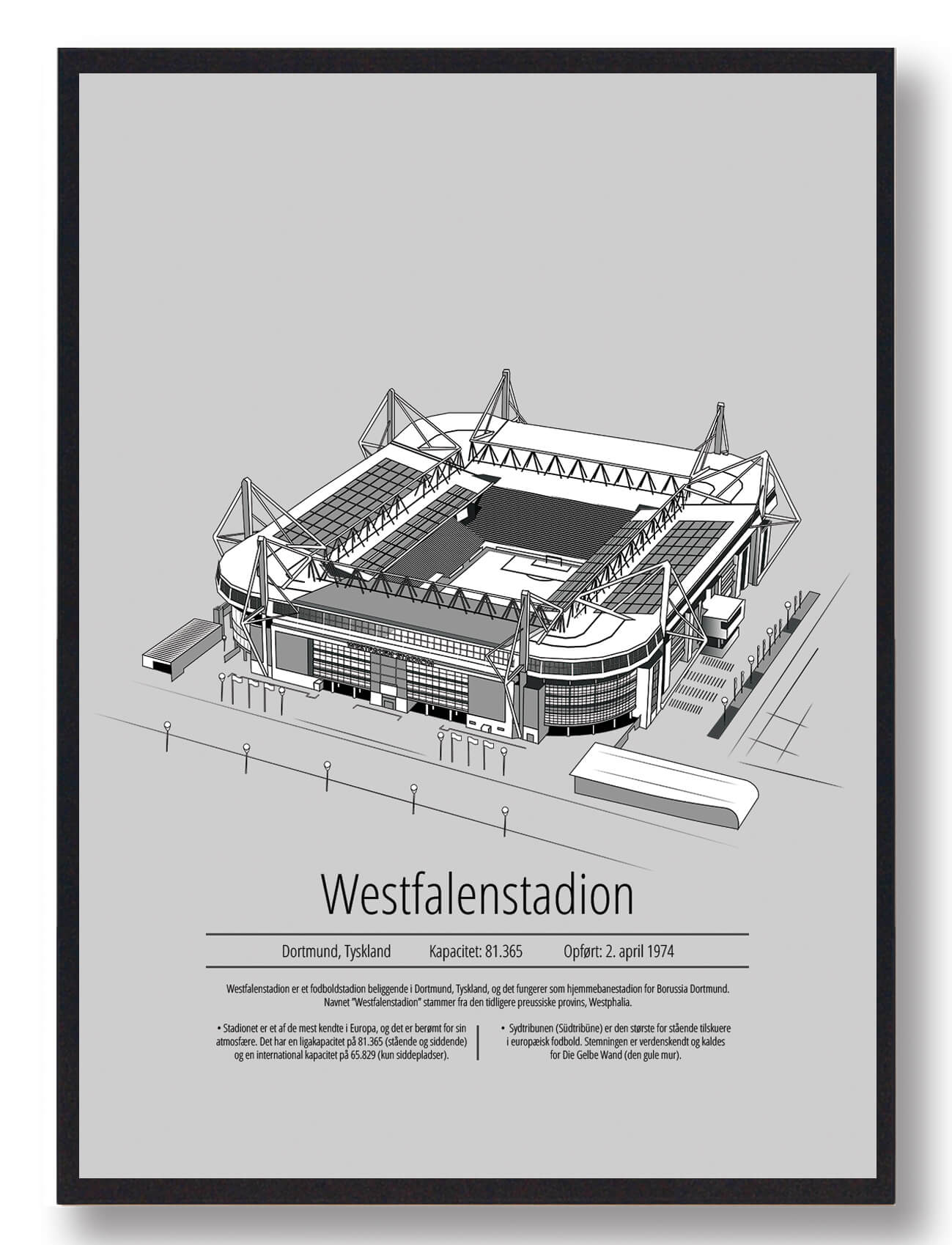 Dortmund Fodboldplakat - Westfalenstadion Grå Decor