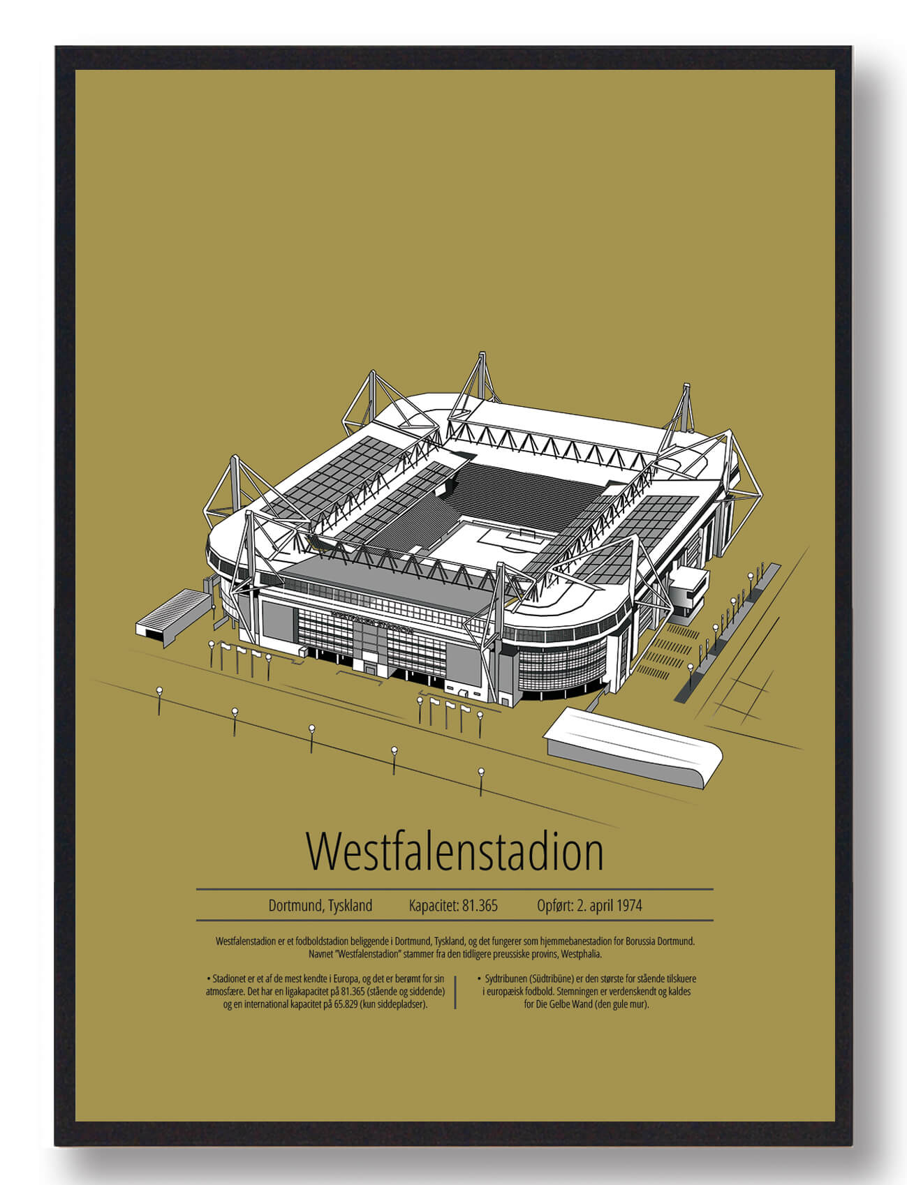 Dortmund Fodboldplakat - Westfalenstadion i Gul