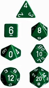 Terninger Sæt - Opaque Polyhedral Grøn med Hvide Tal