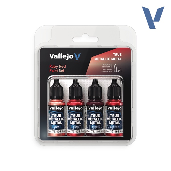 Vallejo Maling True Metallic Metal: Paint Set Ruby Red Colors