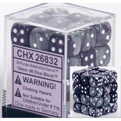 36 D6 Terninger - Gemini Purple-Steel Hvid - Tilbud!
