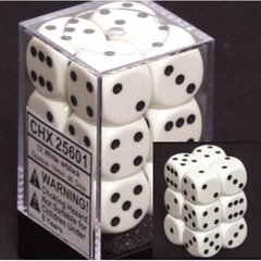 12 Stk D6 Terninger - Opaque Hvid og Sort - Fantastisk Tilbud