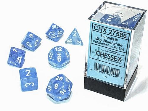 Borealis Polyhedral Terninger - Glød i mørket, Sky Blå