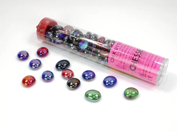 Gaming Counters Chessex: Assorted Iridized Glass Stones Qty 40 In 14cm Tube
