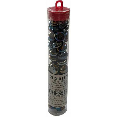 Gaming Counters Chessex: Black Opal Iridized Glass Stones Qty 40 In 14cm Tube