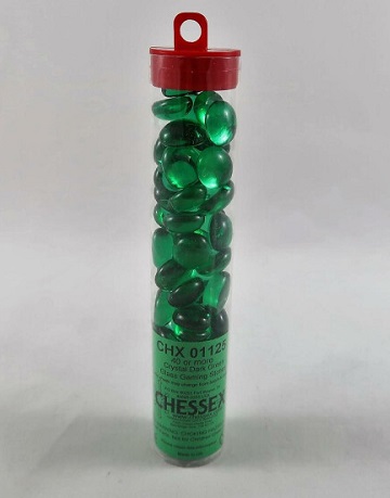 Spilbrikker - Chessex: Mørkegrønne Glassten 40 stk. i Rør