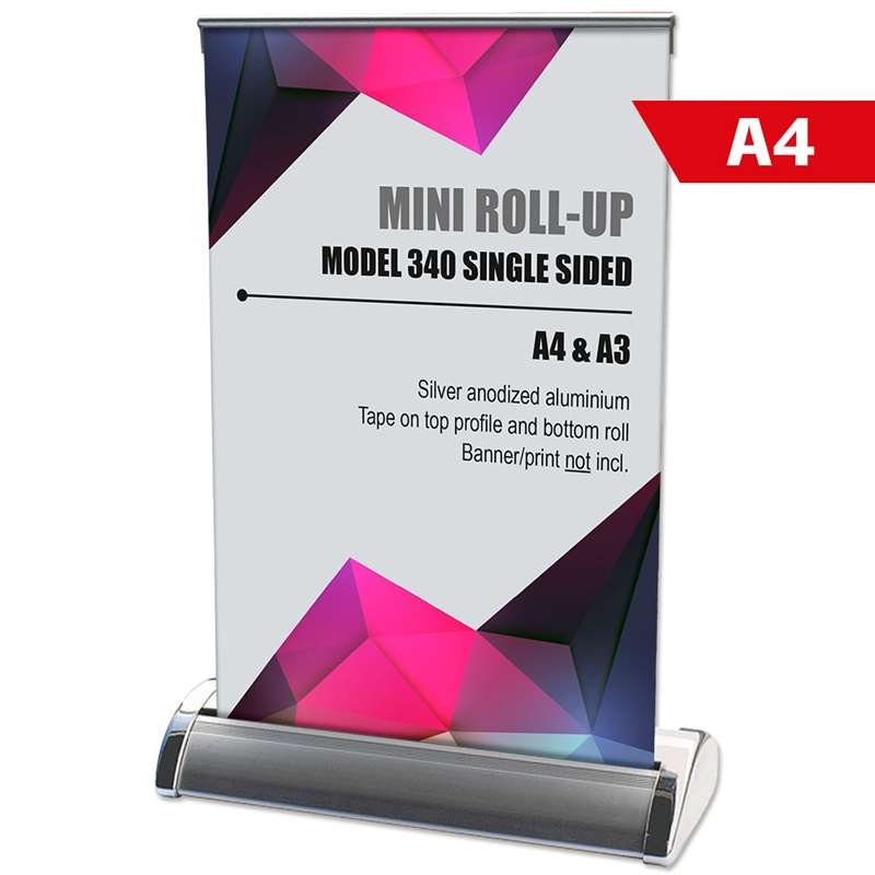 Mini Roll-up A4 Kassette i Sølv – Ideel til Messebrug