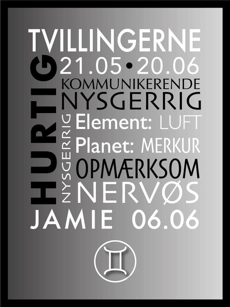 Tvillingerne Stjernetegn Plakat – Unik Indretningstekst