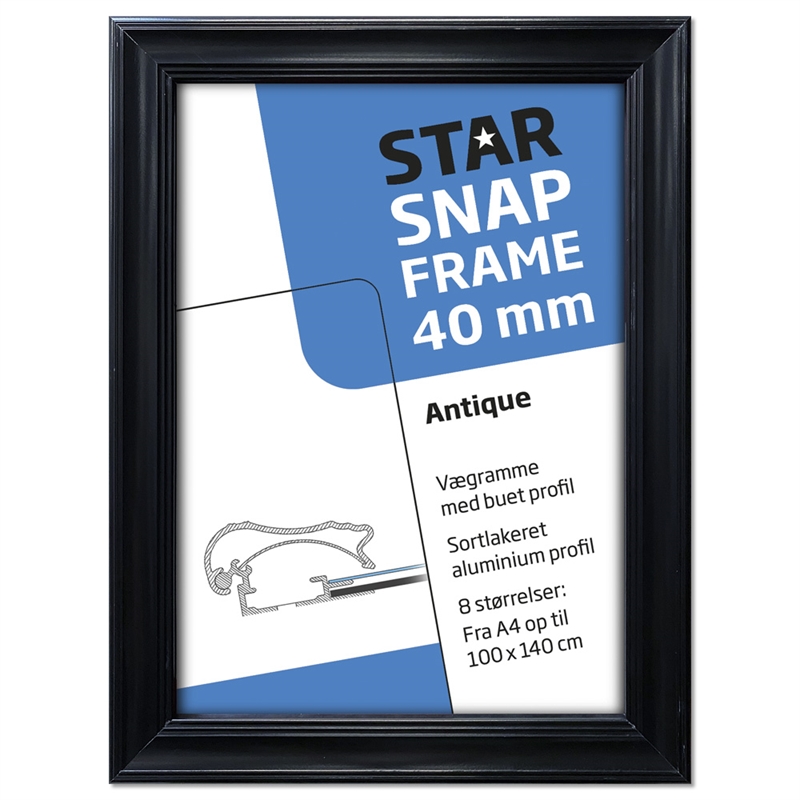 Antik Sort Alu Klapramme 40 Mm - Snapramme Til Plakater