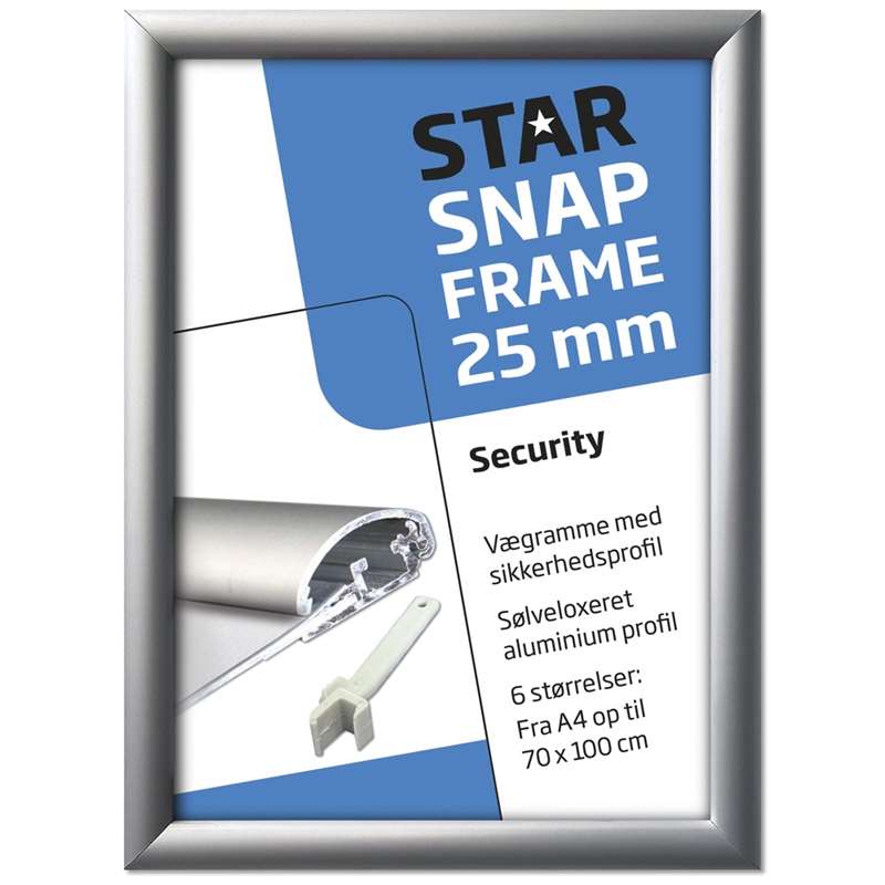 Sikkerheds Klapramme i Sølv 25 mm til Plakater - Kvalitet!