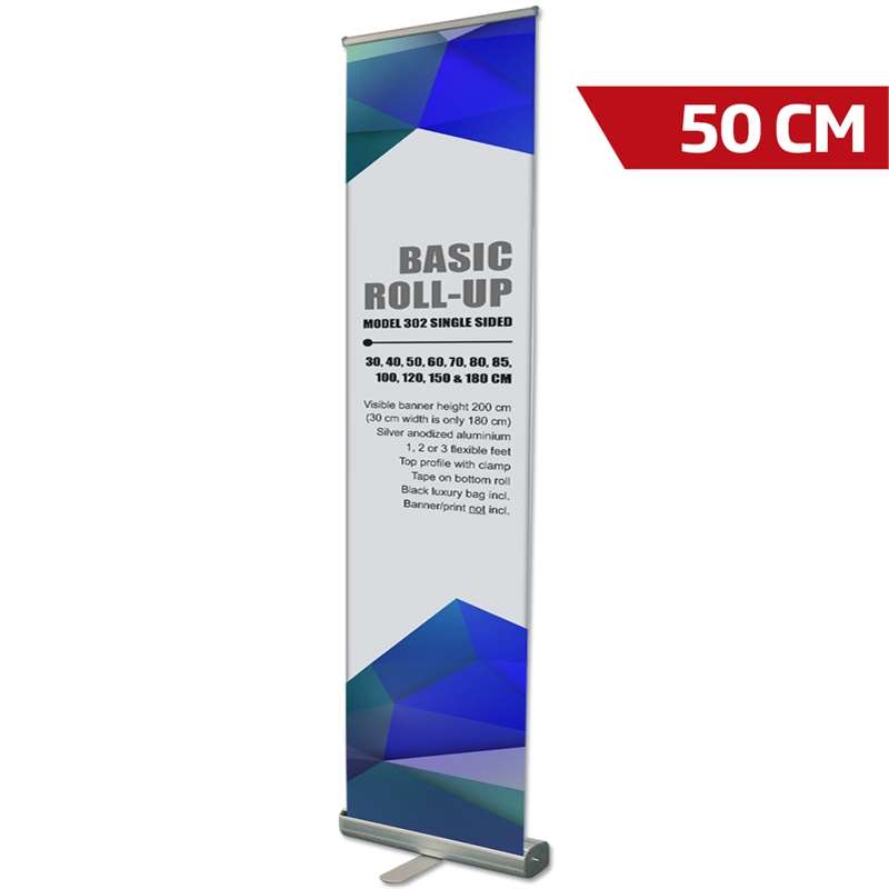 Praktisk Sølv Roll-up Kassette til Messestande 50 cm