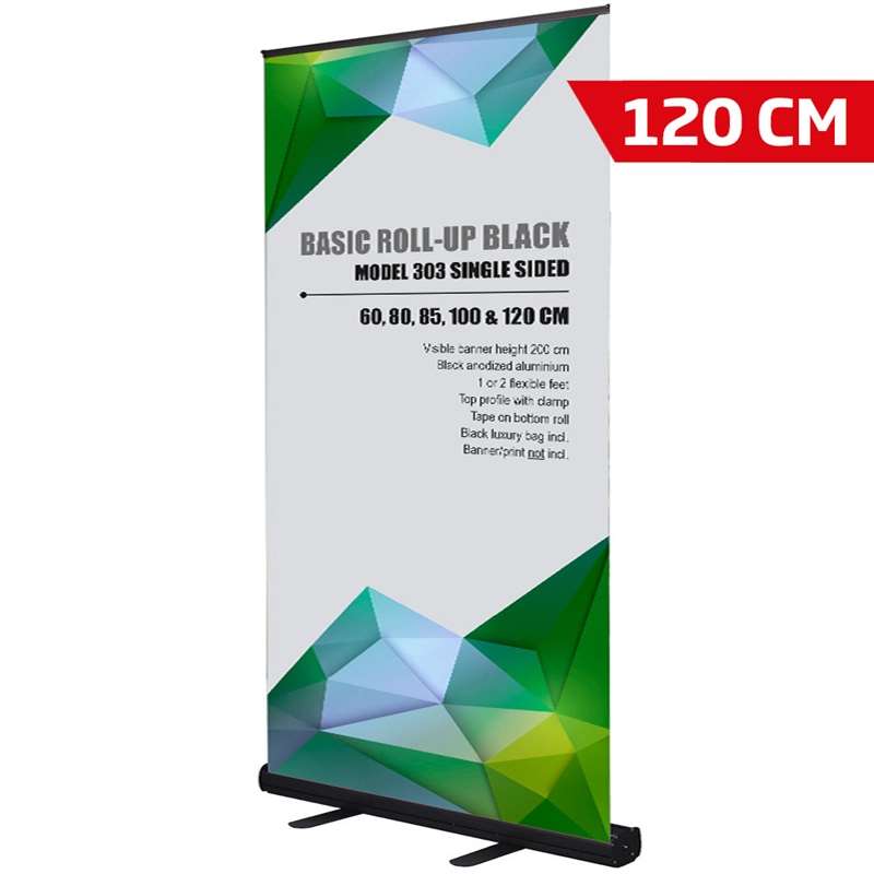 Sort Enkeltsidet Roll-up Kassette 120 cm – Udsalg!