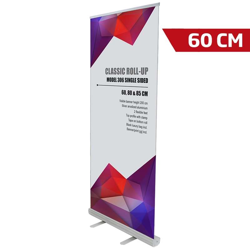 Klassisk Roll-up Aluminium Sølv 60 cm med Taske og Print