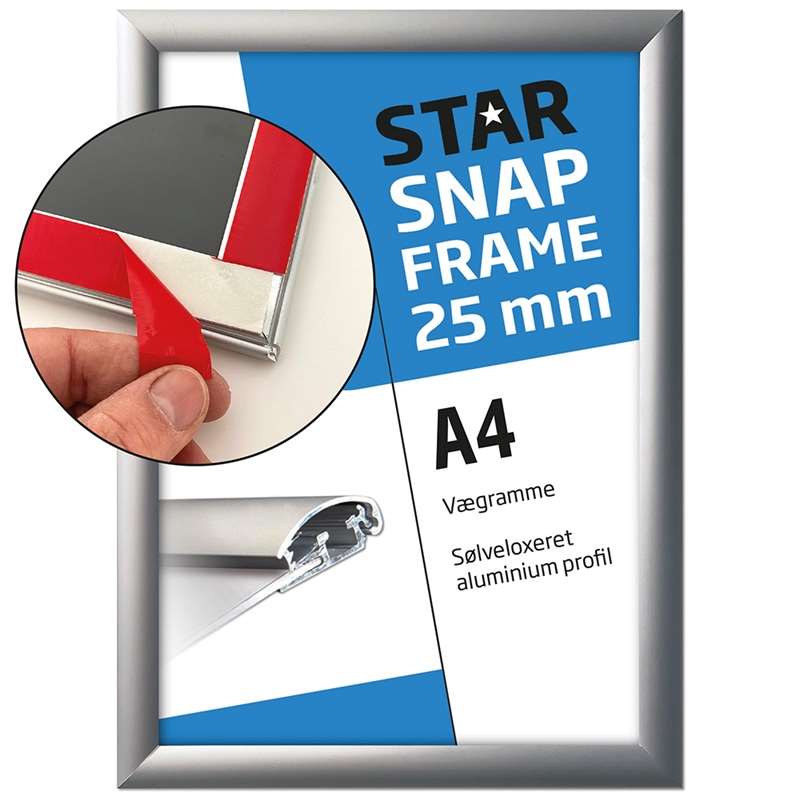 Klapramme A4 Fast-fix med Tape – Sølv Aluminium