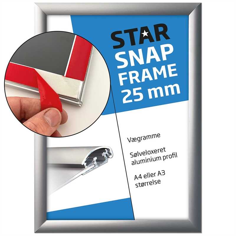 Klapramme Fast-fix med Tape – Sølv 25 mm til Plakater