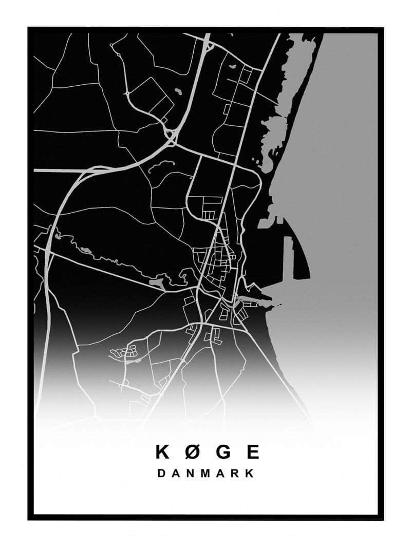 Køge Plakat - Detaljeret Kort over Køge By