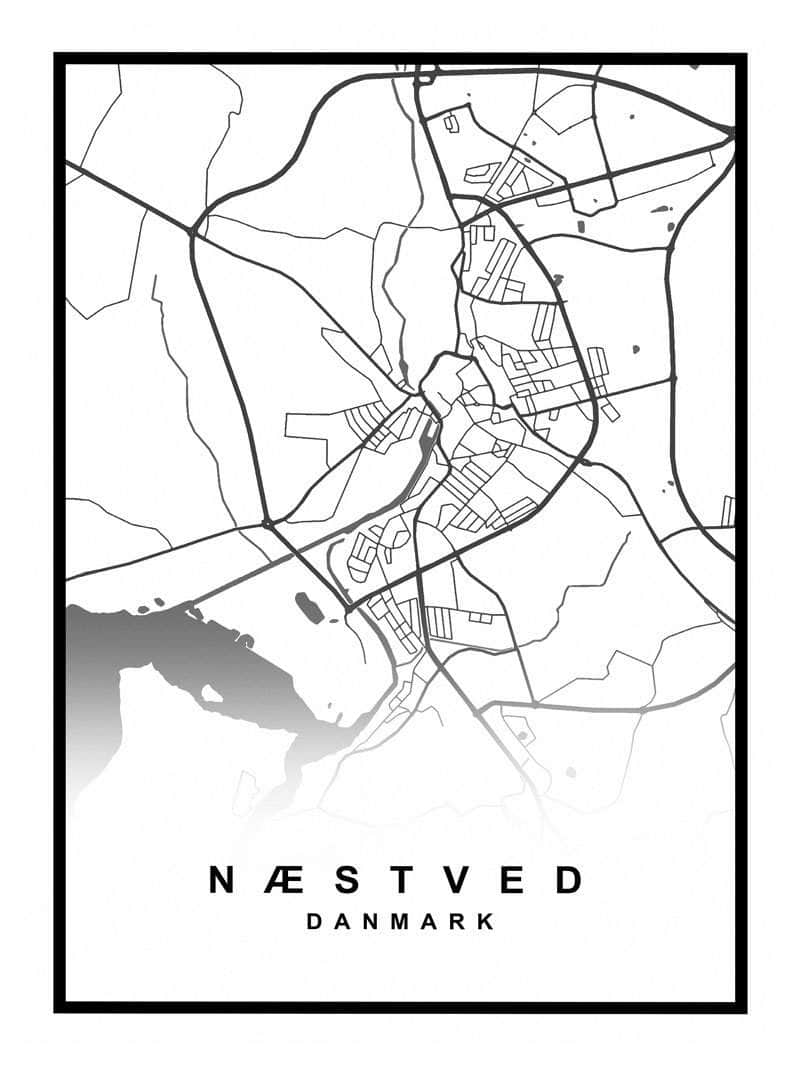 Næstved Plakat - Detaljeret Kort over Næstved By