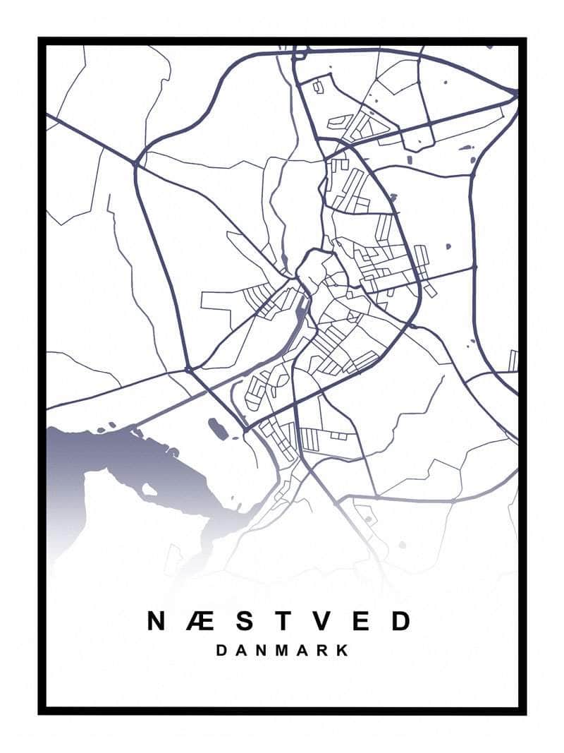 Næstved Plakat - Detaljeret Kort over Næstved By