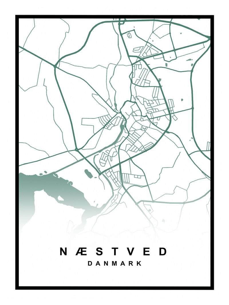 Næstved Plakat - Detaljeret Kort over Næstved By