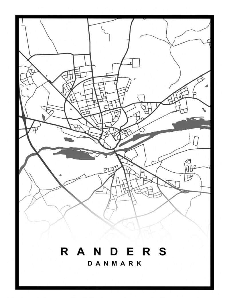 Randers Plakat - Detaljeret Kort over Randers By