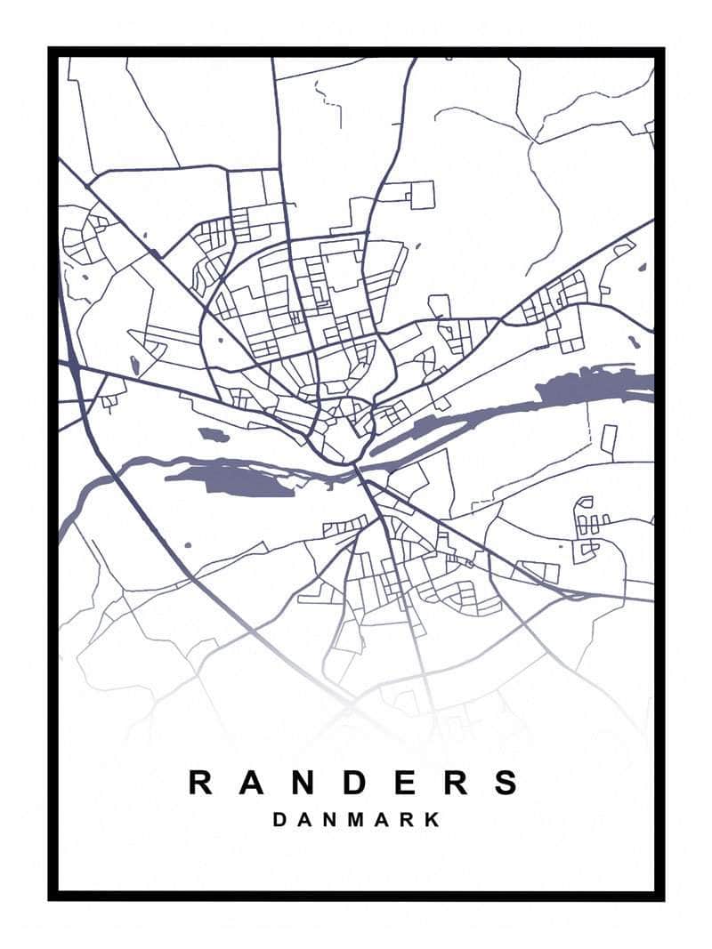 Randers Plakat - Detaljeret Kort over Randers By