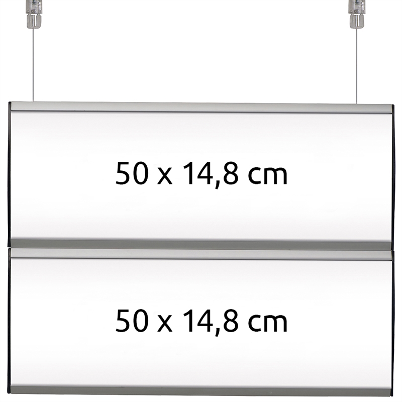 Dobbeltsidet loftskiltesystem – 50x14 cm til info!