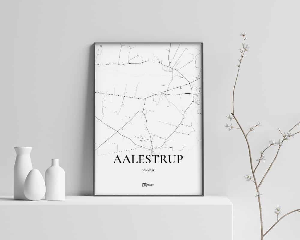 Aalestrup Bykort Plakat – Minimalistisk Design 35x50 cm