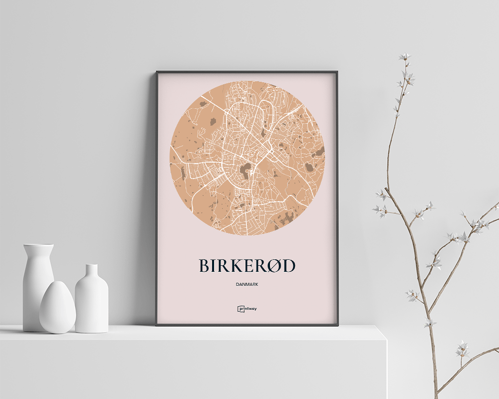 Birkerød Bykort Plakat – Stilfuldt Guld Design A4