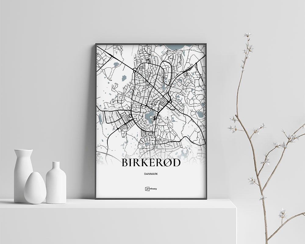 Birkerød Bykort Plakat – Minimalistisk Indretning til Hjemmet