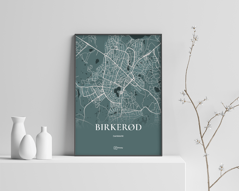 Birkerød Bykort Plakat – Skovgrøn Minimalisme til Dit Hjem