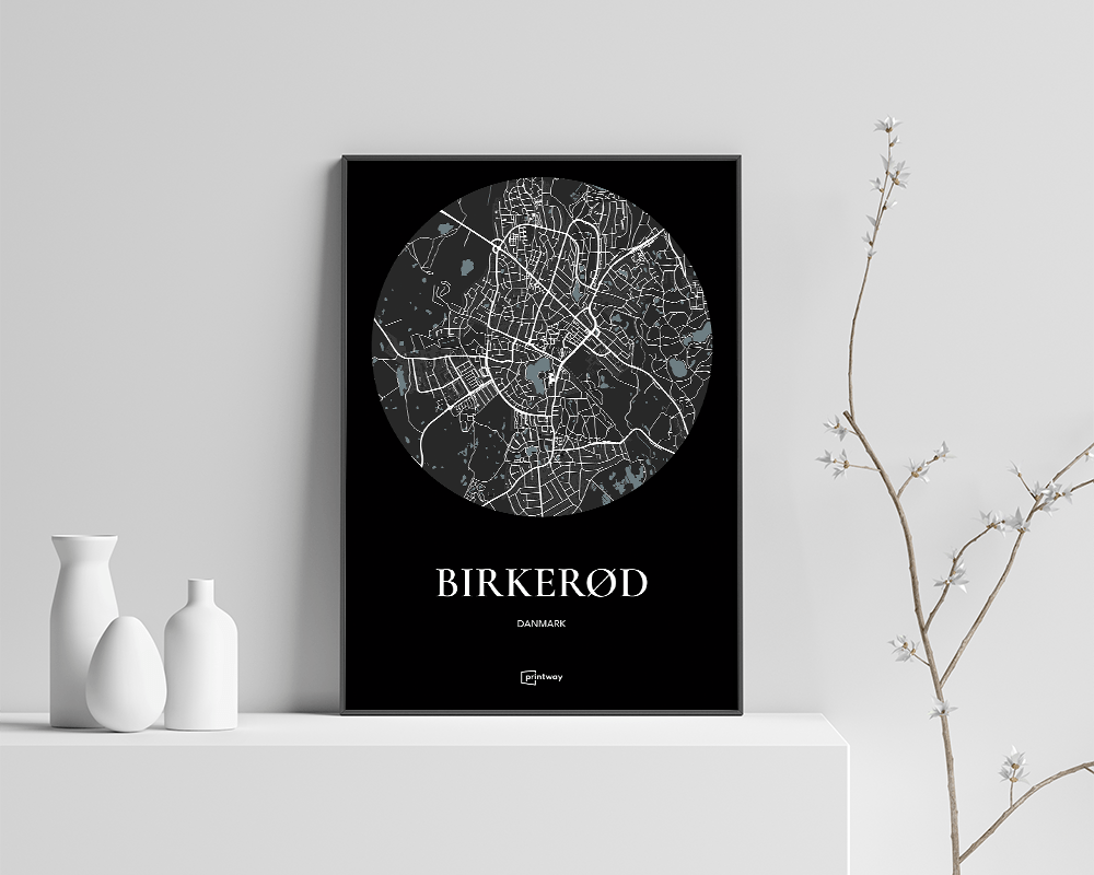 Birkerød Plakat – Minimalistisk Bykort i Sort Design