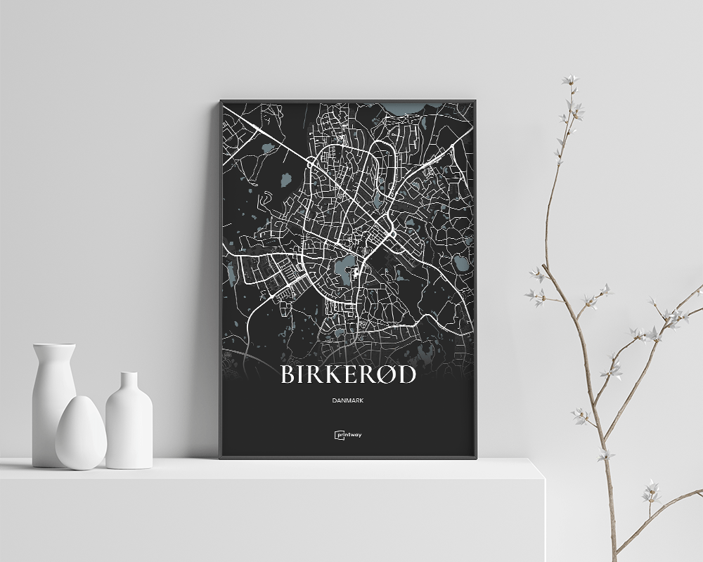 Birkerød Bykort Plakat – Elegant Minimalistisk Design