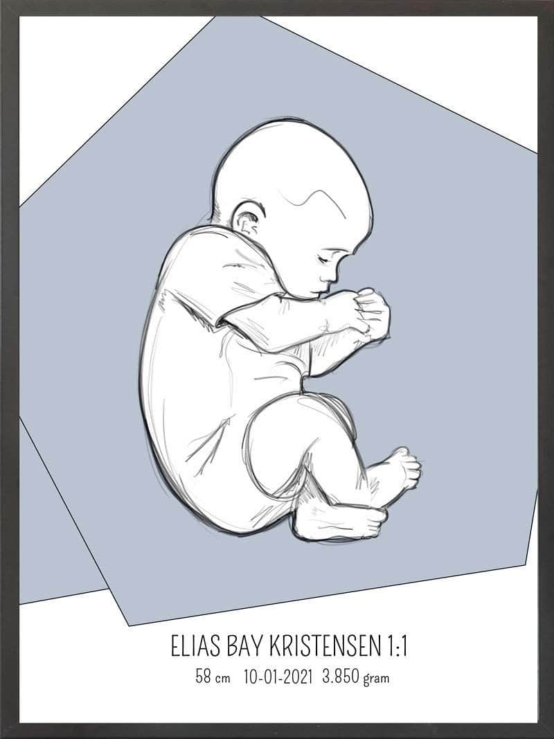Birth Poster Fødselsplakat : Fosterstilling Blå