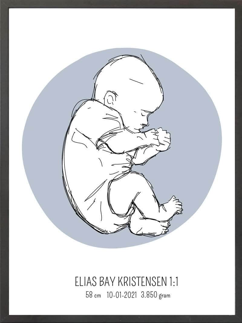 Birth Poster Fødselsplakat : Fosterstilling Blå