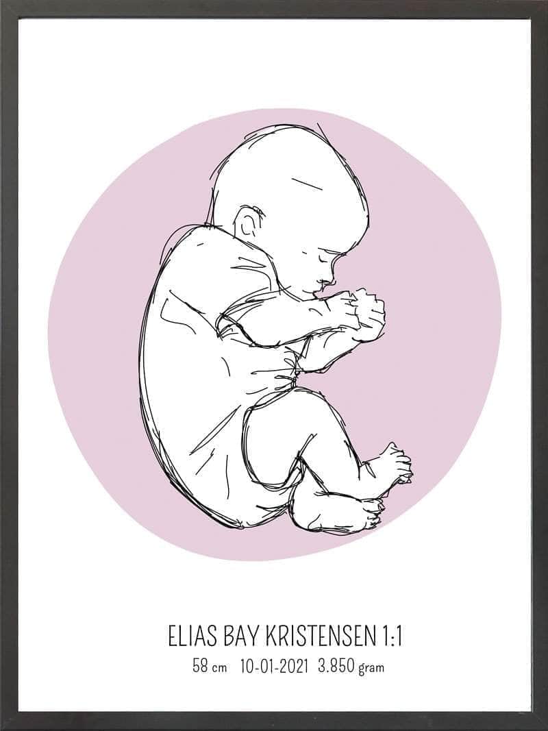 Birth Poster Fødselsplakat : Fosterstilling Lyserød