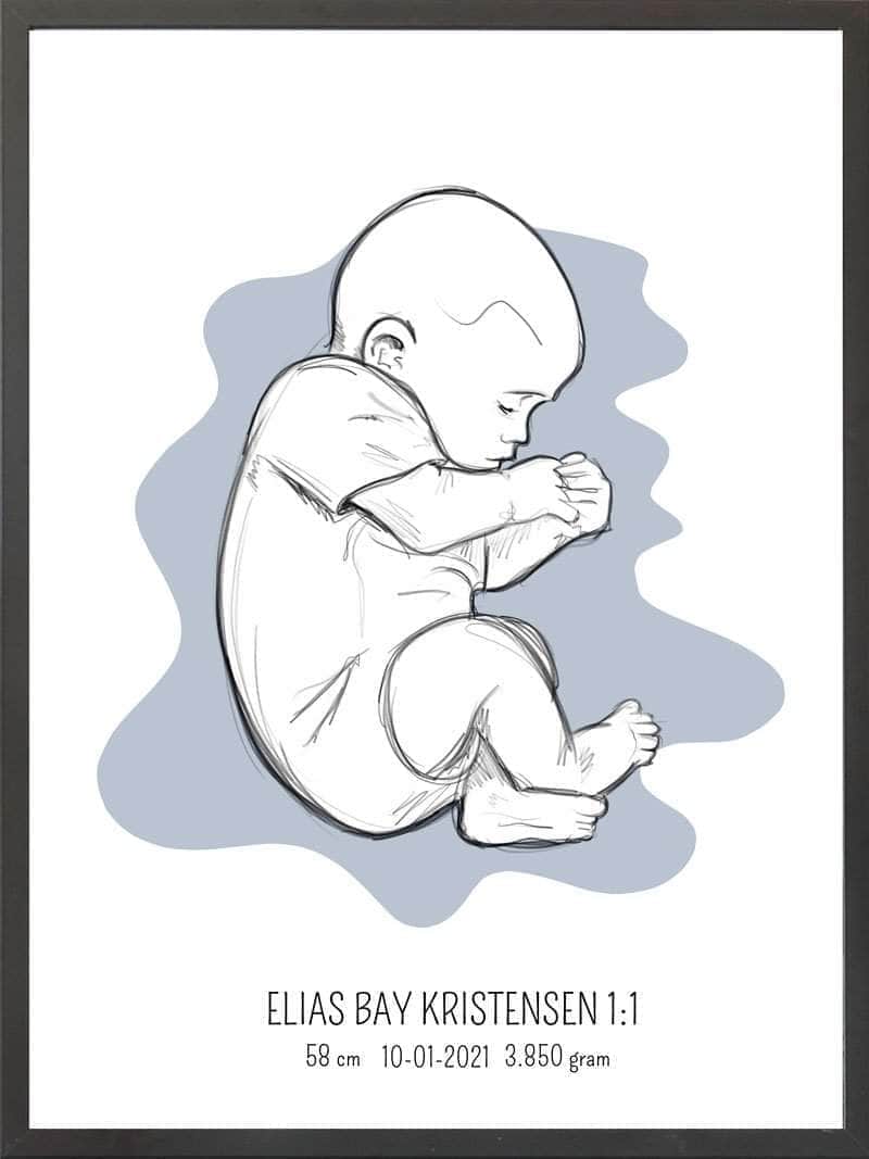 Birth Poster Fødselsplakat : Fosterstilling Lyserød