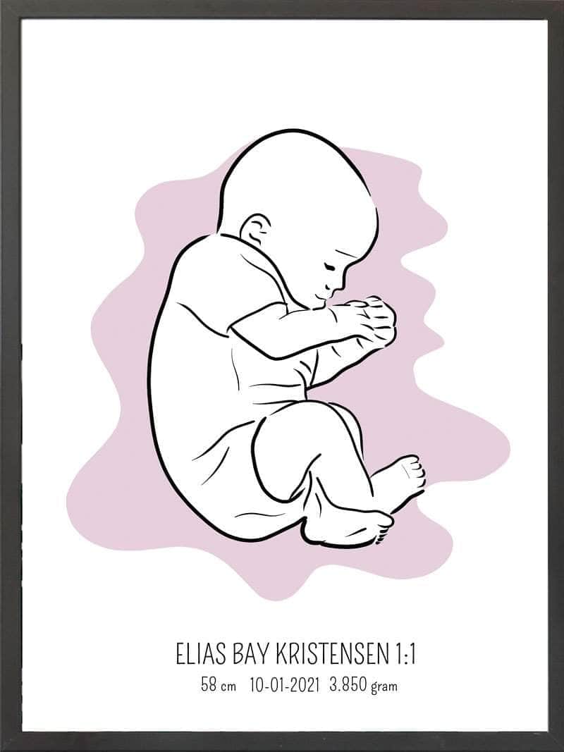 Birth Poster Fødselsplakat : Fosterstilling Lyserød