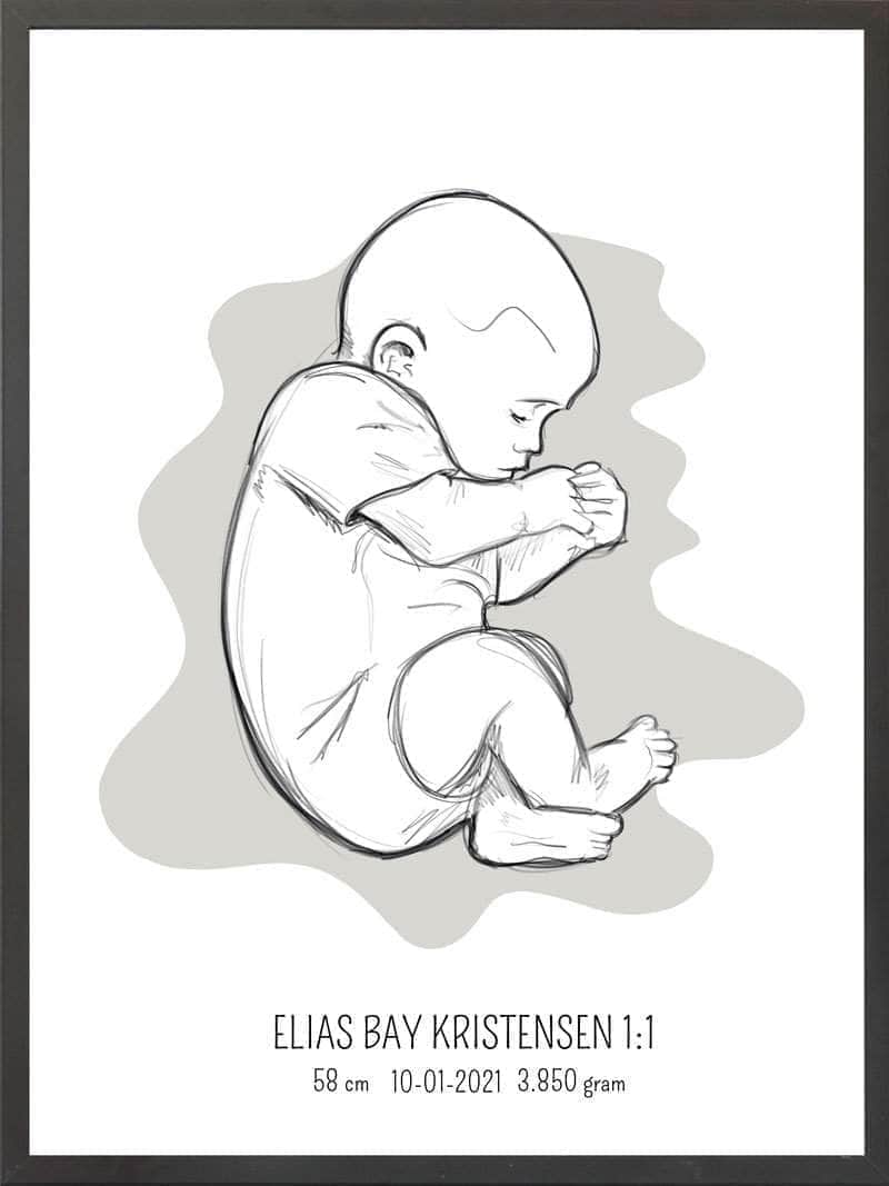 Birth Poster Fødselsplakat : Fosterstilling Lyserød